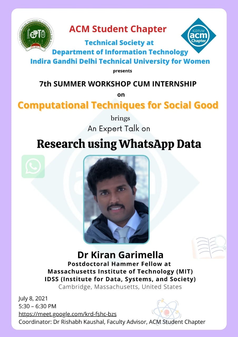 Expert talk on research using WhatsApp data by Dr Kiran Garimella